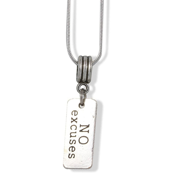 No Excuses Inspirational Text Charm Snake Chain Necklace