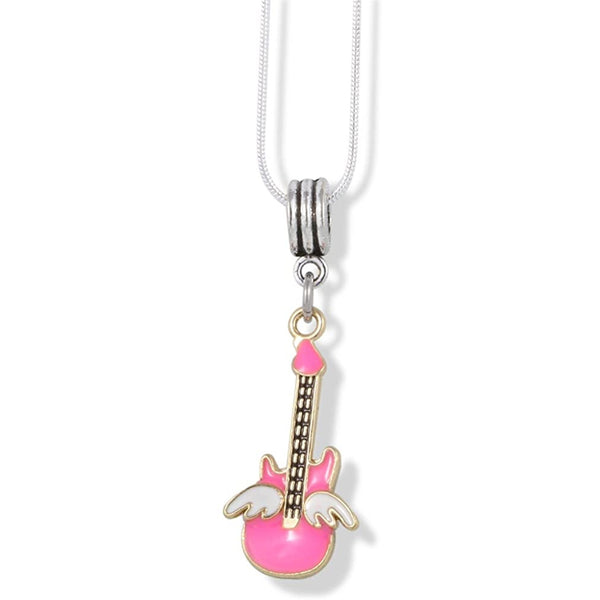 Pink Guitar Angel Wings Band Music Musician Necklace