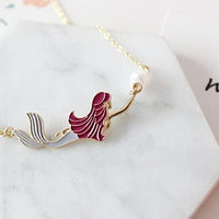 Mermaid with Red Hair and Grey Tail Charm Necklace