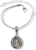 St Benedict Bracelet | Medal San Benito Religious Jewelry Bracelet for Women Silver Plated Chain Charm Gifts Catholic for Women Men