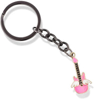 EPJ Guitar Pink with White Angel Wings Charm Keychain