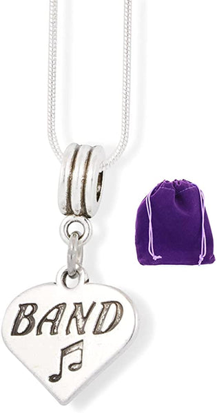 EPJ Band Text with a Music Note on a Heart Charm Snake Chain Necklace