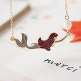 Mermaid with Red Hair and Grey Tail Charm Necklace