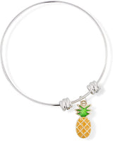 Pineapple Yellow with Green Stem on Gold Colored Charm Fancy Charm Bangle