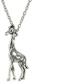 Giraffe Large with Body Spots Three Legs on Silver Chain Necklace
