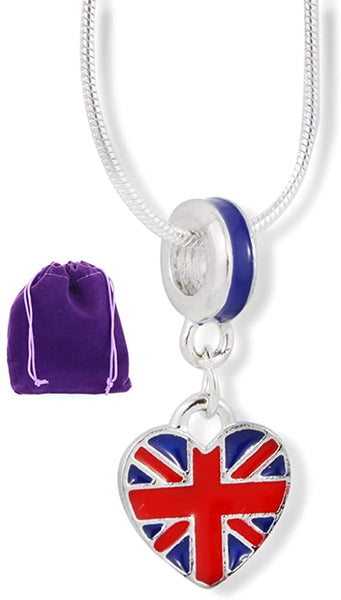 British Flag on Heart Charm Snake Chain Necklace