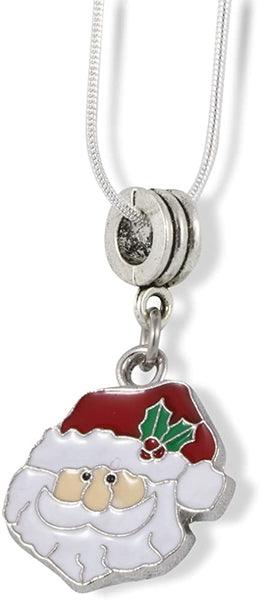 Emerald Park Jewelry Santa Head Bust with Red and White Hat Charm Snake Chain Necklace