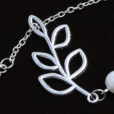 EPJ Willow Leaf with Two Faux Pearls on Silver Coloured Chain Necklace