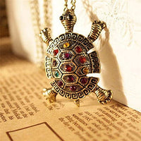 Emerald Park Jewelry Turtle Brass Colour with Multi Colour Stones Charm Chain Necklace