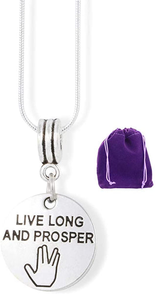 Live Long and Prosper Text Charm Snake Chain Necklace
