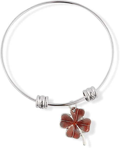 Four Leaf Clover with Red Brown Tint Fancy Charm Bangle
