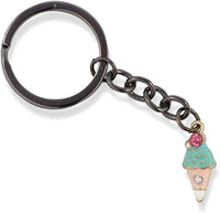 EPJ Ice Cream Cone with Pink and White Cone and Green Ice Cream and 2 Rhinestones Charm Keychain