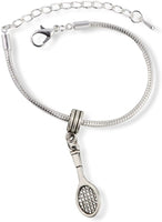 Emerald Park Jewelry Tennis Racquet Bracelet | (Single Racket) Stainless Steel Snake Chain Charm Bracelet