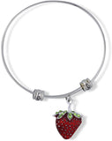 Red Strawberry with Green Leaf and Stem Fancy Charm Bangle