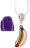 Hot Dog Necklace | ( hotdog ) Enamel with Color Charm Snake Chain Necklace