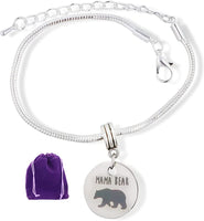 Mama Bear Bracelet | Mother Bear Stainless Steel Snake Chain Charm Bracelet