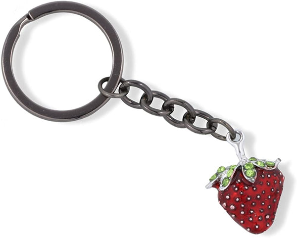 Emerald Park Jewelry Red Strawberry with Green Leaf and Stem Charm Keychain