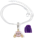 EPJ Carriage Bracelet | Cinderella Pink with Gold Wheels Stainless Steel Snake Chain Charm Bracelet
