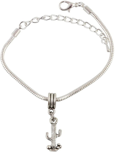 Cactus Bracelet | Jewelry Cacti Charm Stuff Gifts for Women Teen Girls Men Arizona Cactus Succulent Decor Silver Plated Chain