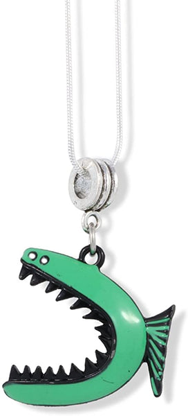 EPJ Monster Fish Green Charm Snake Chain Necklace