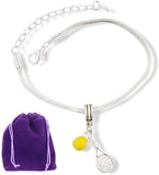 Tennis Racket Bracelet | ( Racquet ) with Yellow Tennis Ball 100% Stainless Steel Snake Chain Charm Bracelet