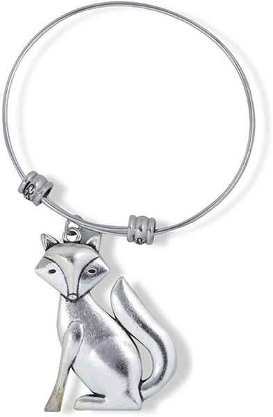 Emerald Park Jewelry Large Silver Coloured Fox Fancy Charm Bangle
