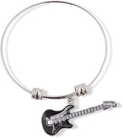 Emerald Park Jewelry Black and Silver Guitar Fancy Charm Bangle