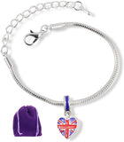 British Flag on Heart Snake Chain Charm Bracelet