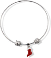 Emerald Park Jewelry Red and White Christmas Stocking Sock Fancy Charm Bangle