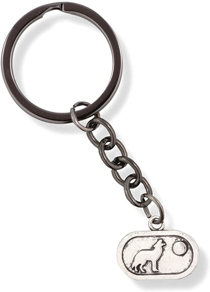 EPJ Wolf Howling at Moon on Oval Charm Keychain