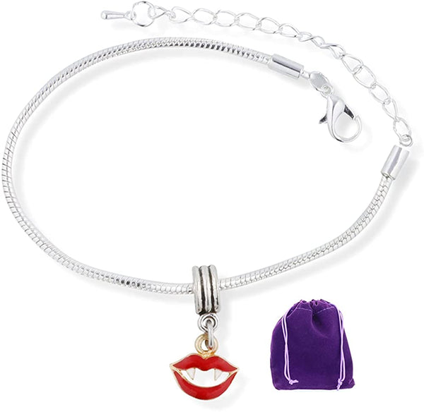 EPJ Lips Bracelet | Lips with Teeth Fangs Stainless Steel Snake Chain Charm Bracelet