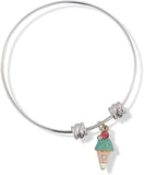 EPJ Ice Cream Cone with Pink and White Cone and Green Ice Cream and 2 Rhinestones Fancy Charm Bangle