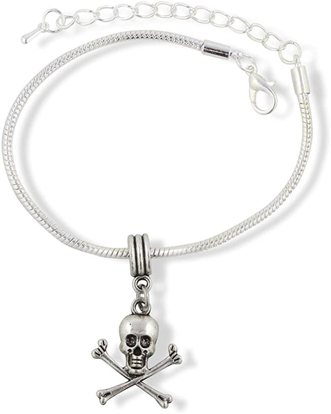Skull and Bones Snake Chain Charm Bracelet