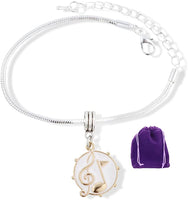 Treble Clef and Music Note on White Snare Drum Snake Chain Charm Bracelet