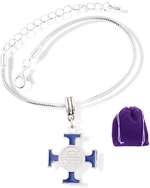 Saint Michael Blue Cross Snake Chain Charm Bracelet