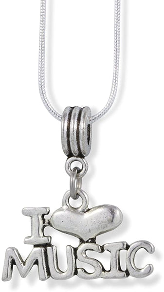 I Love Heart Music Charm Snake Chain Necklace