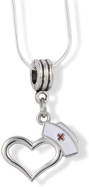 Nurse Hat on Heart Charm Snake Chain Necklace