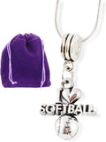 I Love ( Heart ) Softball Snake Chain Necklace