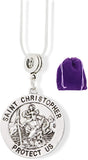 Saint Christopher on Round Medallion Protect Us Charm Snake Chain Necklace