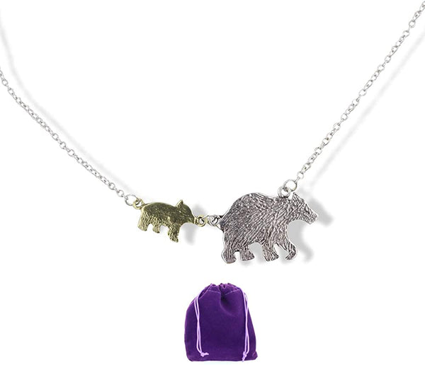 Mother Son Necklace | Mother Bear with Cub Silver Necklace Mom from Son