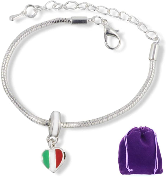 Italy Flag | Italian Flag Bracelet for Men and Women HypoAllergenic Stainless Steel Snake Chain Bracelet with Italy Charm or Italy Bracelet Charm Great Italy Gifts for Women or Italian Stuff for Men
