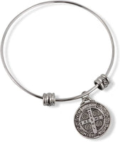 San Benito Bracelet | St Benedict Medals are Great Catholic Gifts or Confirmation Gifts and Medalla de san Benito a Stainless Steel Bangle for Sensitive Skin a Saint Benedict Bracelet for Men or Women