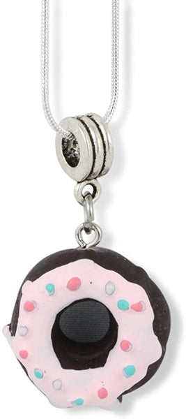 Emerald Park Jewelry Donut (Black with White Icing and Sprinkles) Charm Snake Chain Necklace