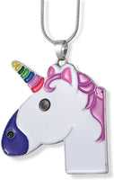 Emerald Park Jewelry White Unicorn Head with Purple Nose Multi Colour Horn Pink Mane Snake Chain Necklace
