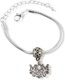 Emerald Park Jewelry Mom with Scrolls and Scrolled Fitting Snake Chain Charm Bracelet