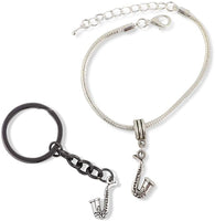 Saxophone Bracelet and Keychain | Snake Chain Charm Bracelet Bundled with Saxophone Small Charm Keychain