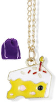 Birthday Cake Slice with Candle Charm Snake Chain Necklace