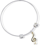 Treble Clef Music Symbol Black on Gold Colour Fancy Charm Bangle Music Gift for Women