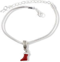 Red and White Christmas Stocking Sock Snake Chain Charm Bracelet