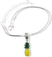 EPJ Pineapple (3D) Yellow with Green Stem Snake Chain Charm Bracelet
